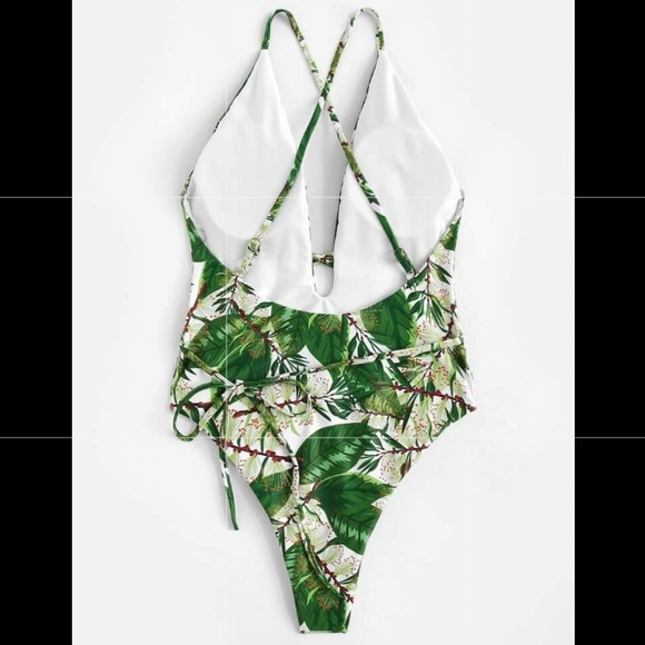 🛑SOLD🛑Tropical Criss Cross Backless One Piece Swimsuit - Picture 2 of 7